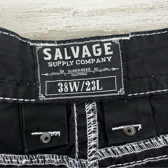Salvage Supply Co. Buckle Brand Men’s Shorts Size 38 Waist Black/White Stitch - Picture 2 of 11